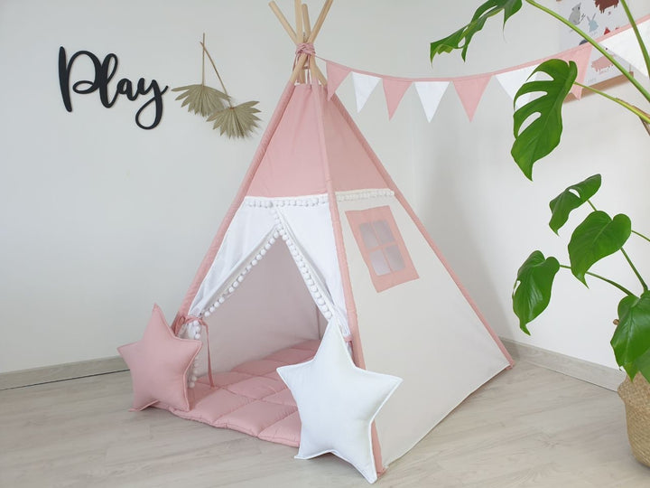 Light pink girly teepee tent for kids, perfect playhouse and wigwam for girls