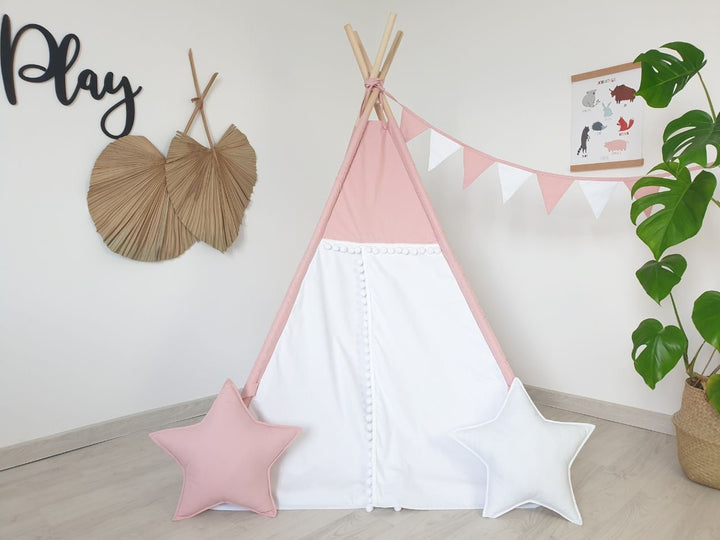 Teepee tent for kids with light pink girly print, perfect indoor playhouse and wigwam