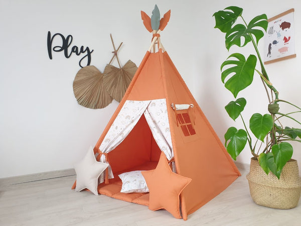 Teepee tent for kids , playhouse for kids , wigwam , tipi , kids playhouse , indoor playzone , neutral teepee print ,  teepee