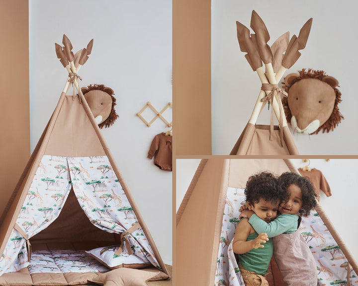 Brown color teepee for kids, ideal playhouse with neutral teepee print