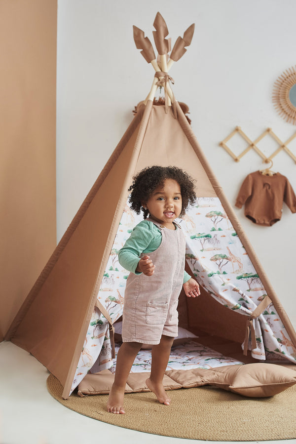 Neutral teepee print kids playhouse, safari print wigwam for indoor play