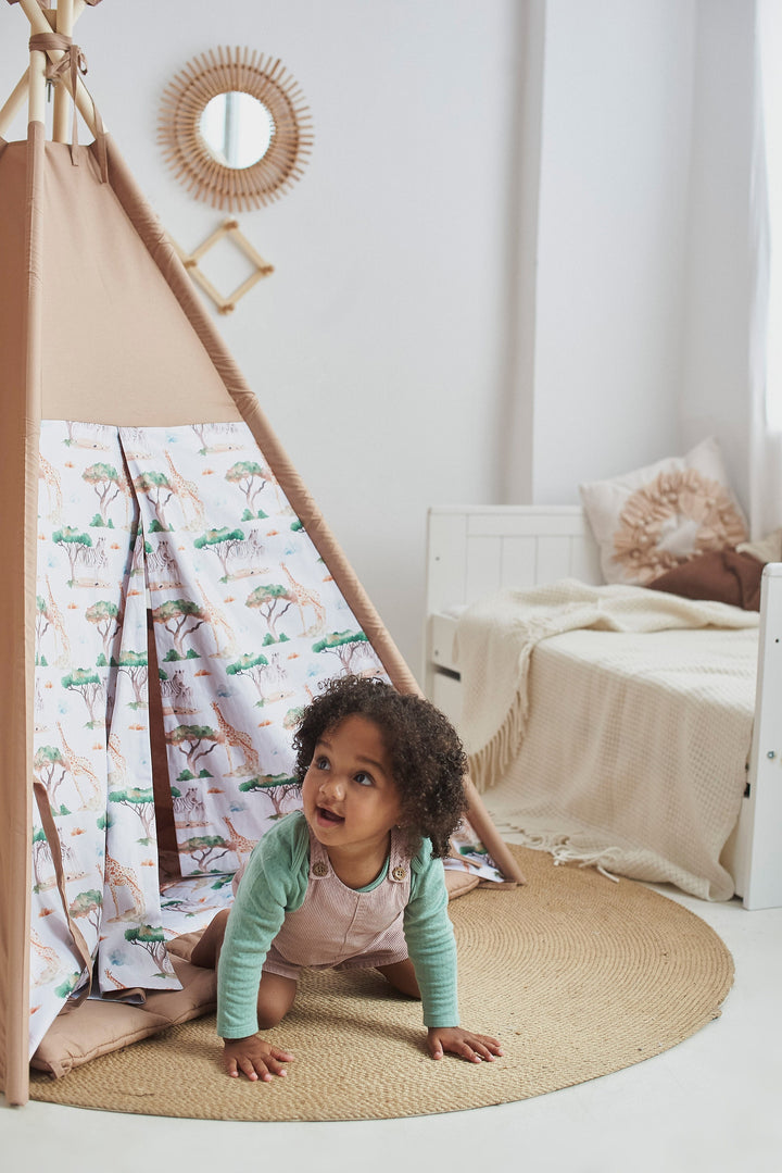 Teepee playhouse for kids, neutral brown color wigwam for indoor fun