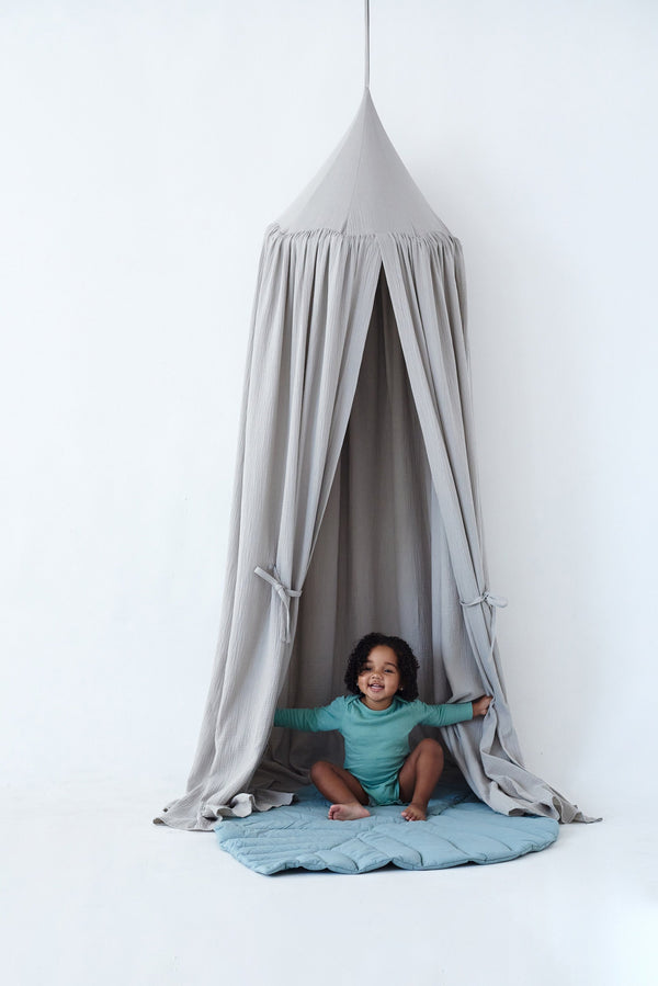 Gray Muslin Canopy: A Timeless Addition to Your Nursery