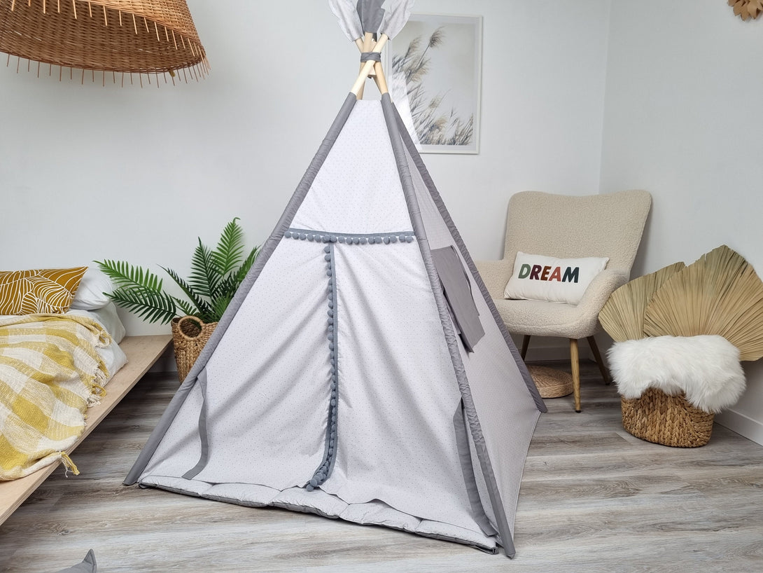 Kids teepee playhouse in neutral colors, perfect for boys and girls