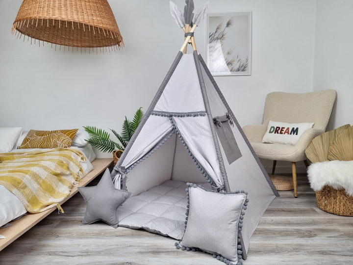 Kids teepee tent in mustard, ideal for indoor play and Christmas gifts