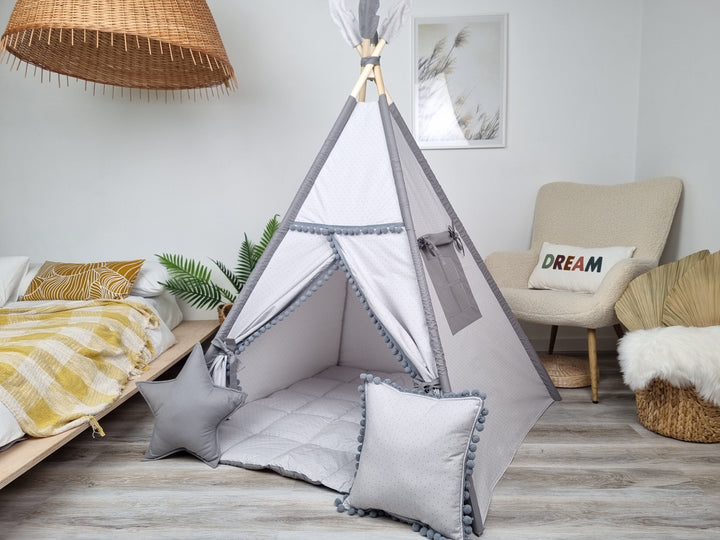 Neutral colors tipi for boys and girls, cozy kids teepee playhouse