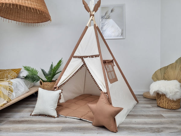 Kids tent Teepee tent for kids, playhousefor kids, playhouse, indoor playzone, neutral teepee print, beige and brown color teepee tent