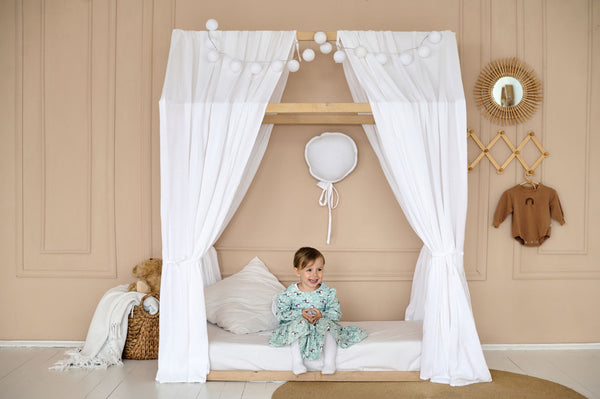 House bed canopy | Montessori bed canopy, Hausbett deko, Baldachin hausbett, Kids canopy, Canopy for house bed, Canopy bed curtains