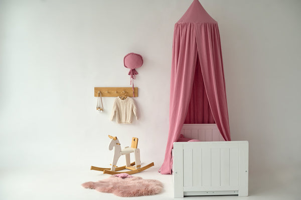 CANOPY PINK muslin cover for baby's crib , light and wind protecting canopy , reading corner canopy