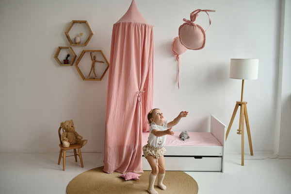 Ready to Ship, Only For US Customers ,  Pink color nursery canopy , cozy nursery canopy , baldachin , baby crib cover , cotton canopy