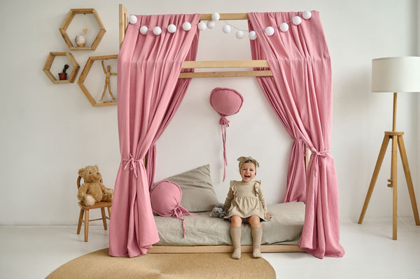 House Bed Curtains | Canopy House Bed Cover | Betthimmel Hausbett | Montessori Canopy Bed Curtains