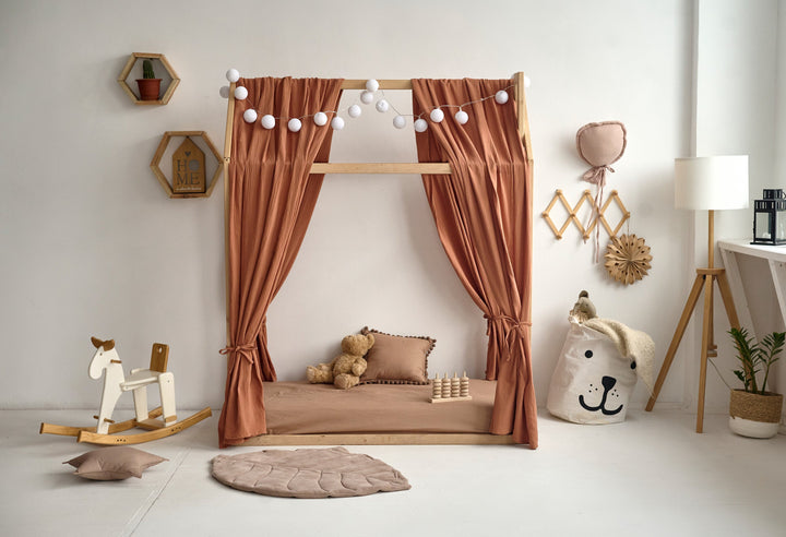 Transform your toddler&#39;s sleep space with a Muslin Canopy, perfect for creating a cozy reading nook or a whimsical baby bed canopy.