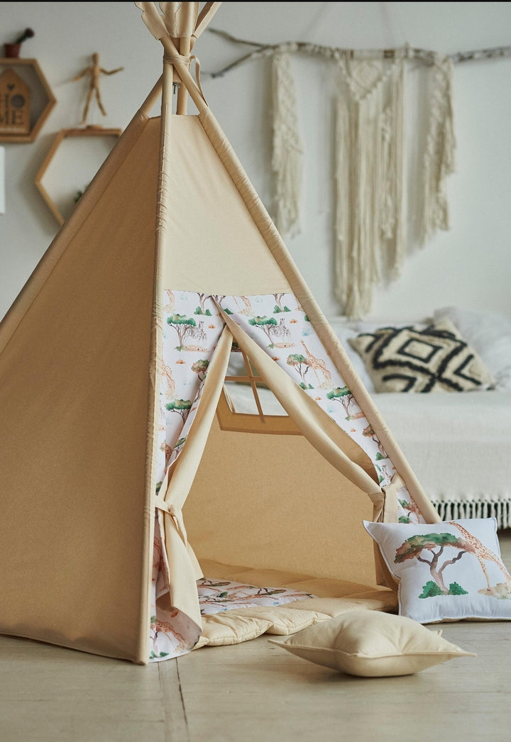 Neutral Tone Hideaway: Beige Teepee Tent for Kids&#39; Fun