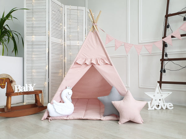 1st Birthday Girl Gift | Pink Teepee Tent with Mat, Kids Teepee Tent for Girls, Portable Kids Playhouse, Tent Special Gift for Kids