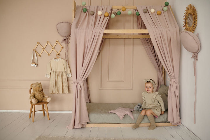 Elegant Mustard Toddler Canopy: Transform bedtime into a serene escape with this meticulously crafted canopy, combining organic fabric, secure ties, and easy maintenance for a truly blissful experience.