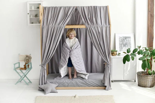 Gray LINEN Canopy Bed Curtains | Aesthetic Room Decor