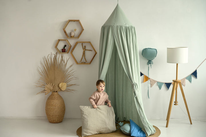 Sage green muslin canopy hanging in nursery Sage Green Muslin Canopy | Crib Canopy, Kids Room Tent, Hanging Bed Canopy hellolittlefox canopy-sage-green-muslin-canopy-nursery-canopy-cotton-crib-cover-cozy-nursery-canopy-baldachin-baby-crib-cover-cotton-canopy hellolittlefox.myshopify.com