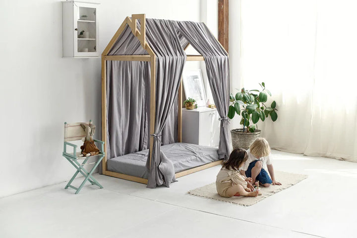 Breathable linen bed curtains in gray Gray Linen Canopy Bed Curtains | Montessori House Bed Curtains | Organic Linen Toddler Bed Canopy | Neutral Nursery Room Decor hellolittlefox gray-linen-canopy-bed-curtains-aesthetic-room-decor hellolittlefox.myshopify.com