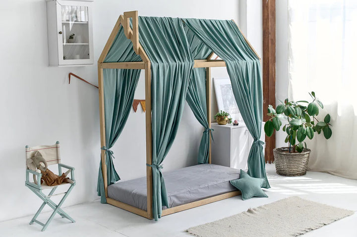 Sage green toddler bed decor Sage Green Linen Canopy Bed Curtains | Organic Linen Curtains for Montessori House Bed or Toddler Bed | Soft Nursery Decor hellolittlefox sage-green-linen-canopy-bed-curtains-aesthetic-room-decor hellolittlefox.myshopify.com