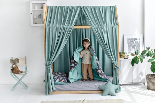 Sage green linen canopy for kids bed Sage Green Linen Canopy Bed Curtains | Organic Linen Curtains for Montessori House Bed or Toddler Bed | Soft Nursery Decor hellolittlefox sage-green-linen-canopy-bed-curtains-aesthetic-room-decor hellolittlefox.myshopify.com