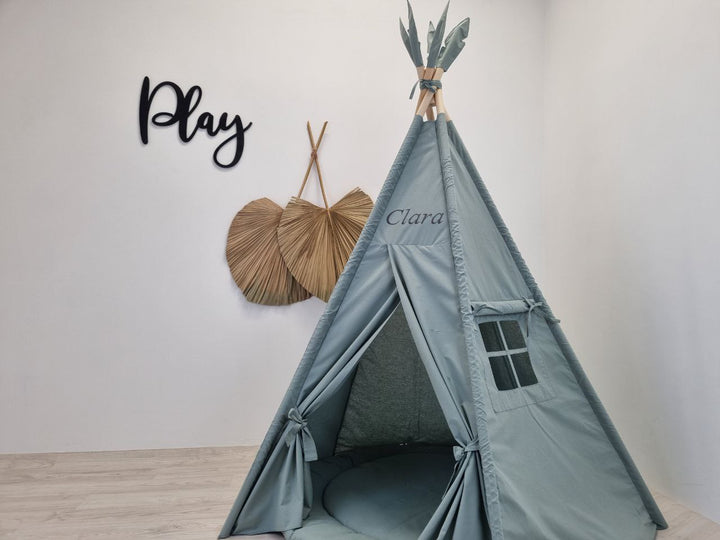 Round teepee tent with mat Sage Green 5-Pole Teepee Tent for Kids | Neutral Tipi Zelt Kinder with Circle Mat | Montessori Play Tent for Boys & Girls | Indoor Wigwam Gift hellolittlefox sage-green-kids-play-teepee-tent-indoor-playhouse-playzone-with-stylish-teepee-print hellolittlefox.myshopify.com