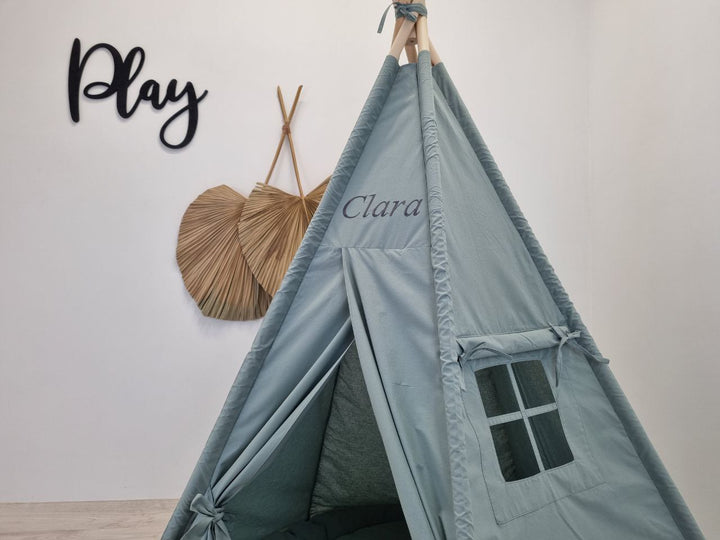 Montessori indoor wigwam Sage Green 5-Pole Teepee Tent for Kids | Neutral Tipi Zelt Kinder with Circle Mat | Montessori Play Tent for Boys & Girls | Indoor Wigwam Gift hellolittlefox sage-green-kids-play-teepee-tent-indoor-playhouse-playzone-with-stylish-teepee-print hellolittlefox.myshopify.com