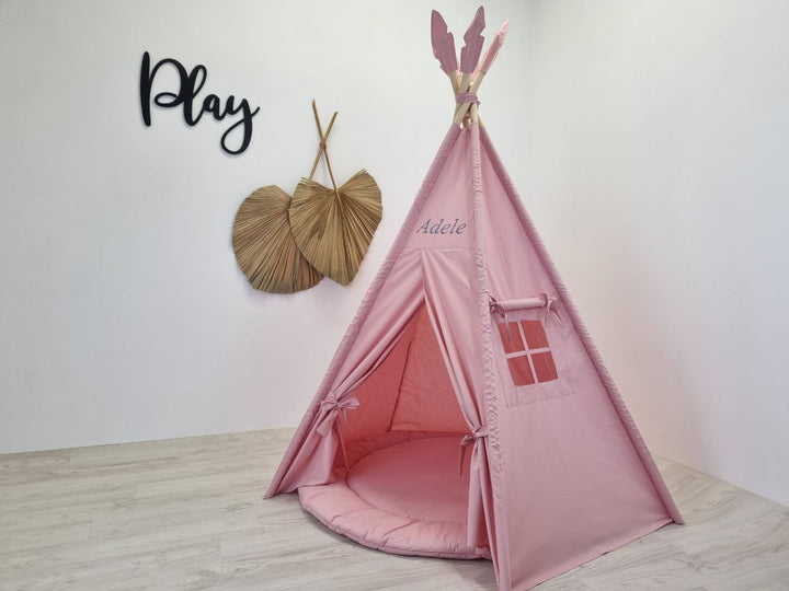 Cotton kids teepee with window Pale Pink 5-Pole Kids Teepee Tent | Round Base Playhouse | Soft Cotton Wigwam for Toddlers | Indoor Tipi Tent | Montessori Nursery Decor hellolittlefox kids-tent-teepee-tent-for-kids-playhouse-wigwam-tipi-kids-playhouse-indoor-playzone-teepee-print-powder-pink-color-teepee hellolittlefox.myshopify.com