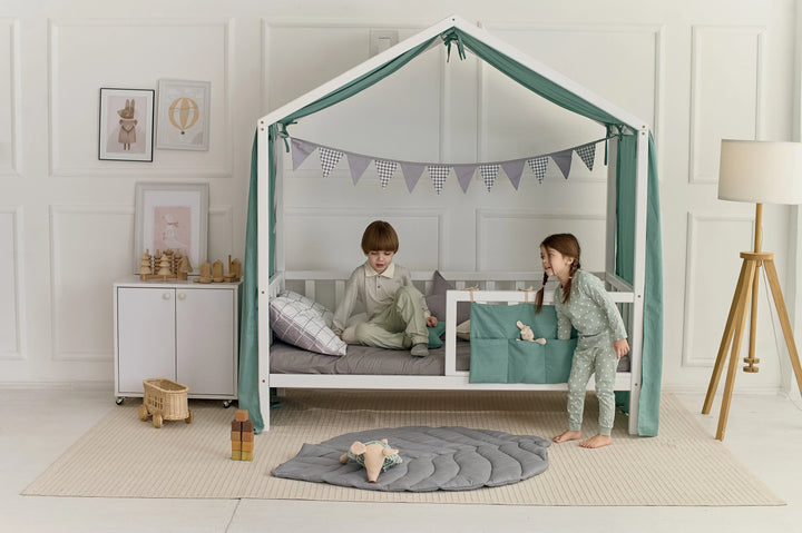 Linen canopy in sage green for house bed decor Sage Green Linen Canopy Curtains for Montessori or House Bed | Soft & Breathable Nursery Drapes hellolittlefox sage-green-new-linen-house-bed-cover hellolittlefox.myshopify.com