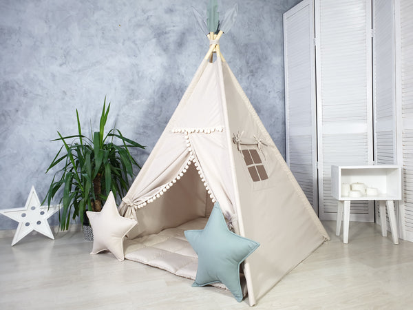 Neutral Christmas gift Beige teepee tent for girls and boy - handmade from Hello Little Fox
