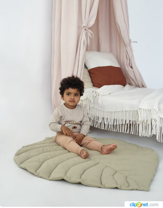 Olive color Leaf mat, unique nursery detail for kids