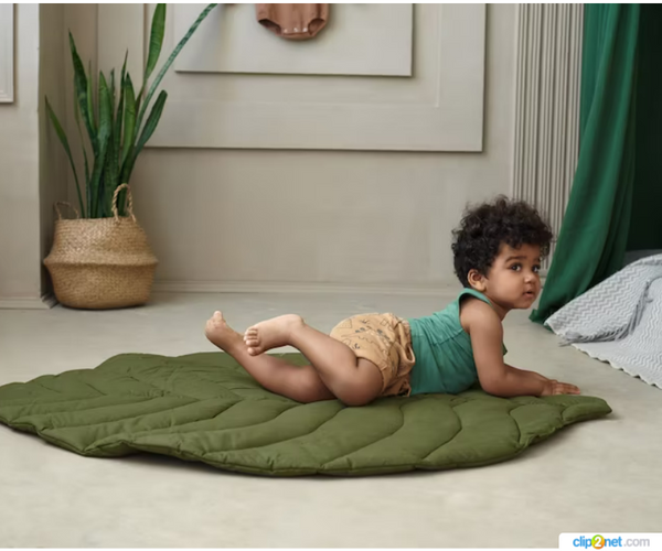 Dark natural green Leaf mat, unique nursery detail for kids