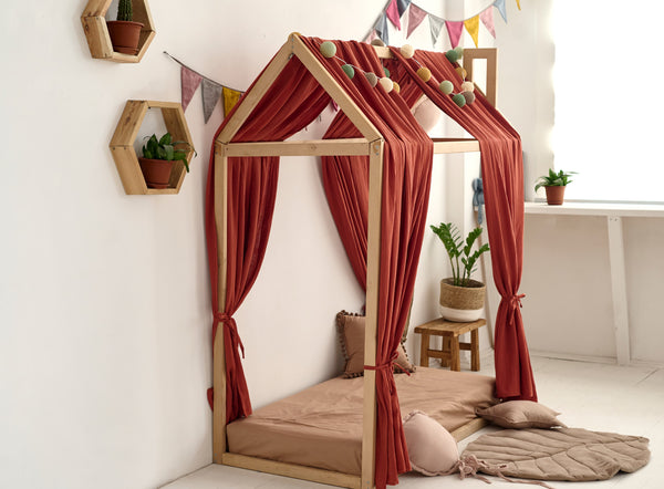 RUSTIC RED Curtains for Montessori House bed