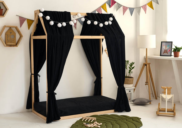 BLACK Curtains for Montessori House bed