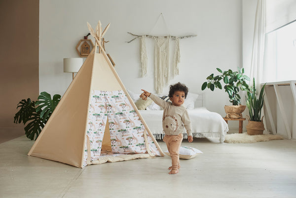 Beige  Safari print tent for girls and boys - handmade from Hello Little Fox